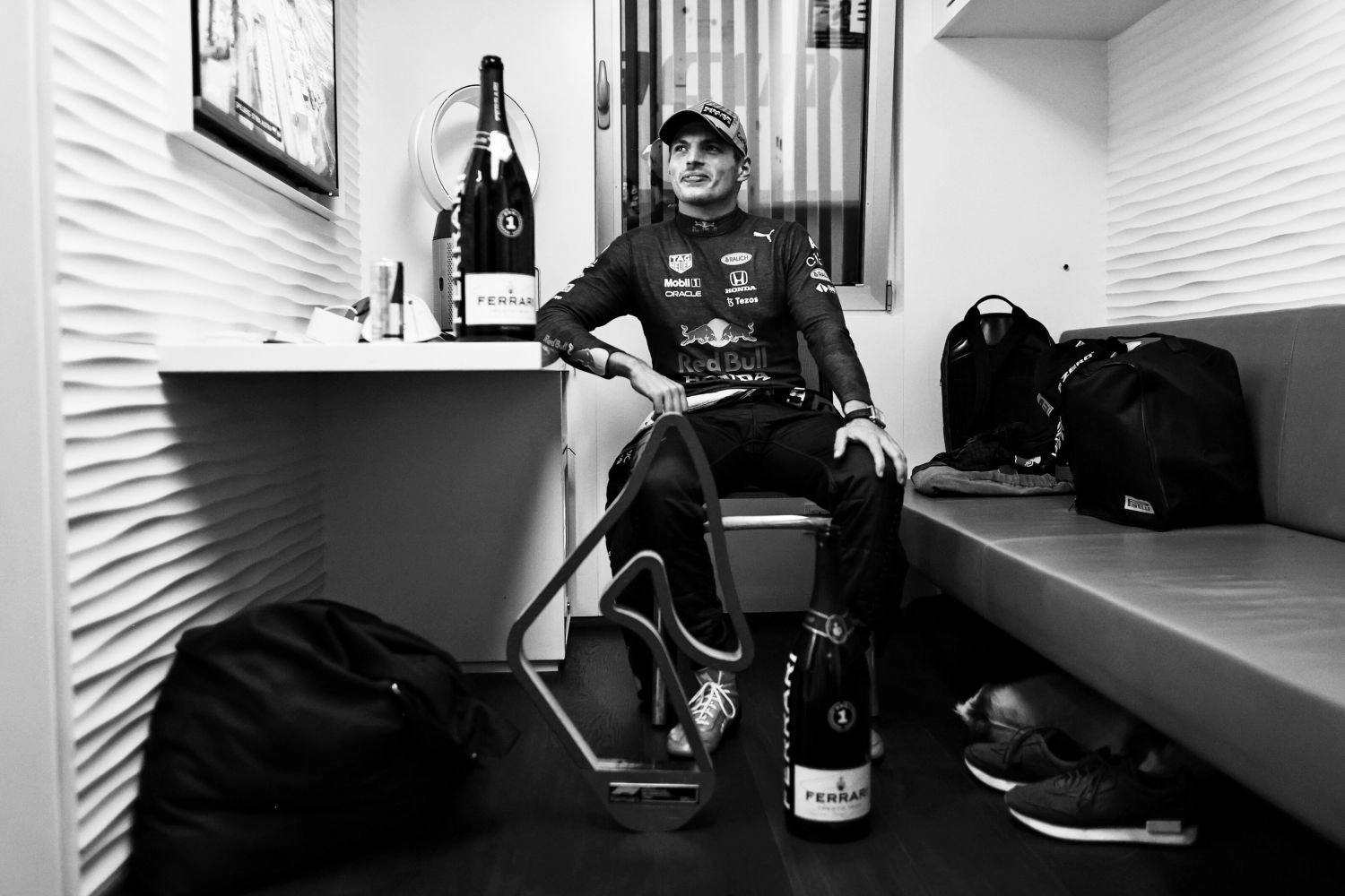 Max Verstappen showcases his Silverstone helmet