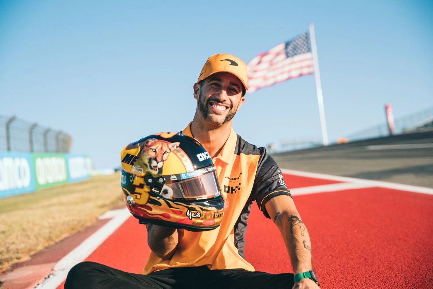Ricciardo wears a special helmet with a jaguar in Austin