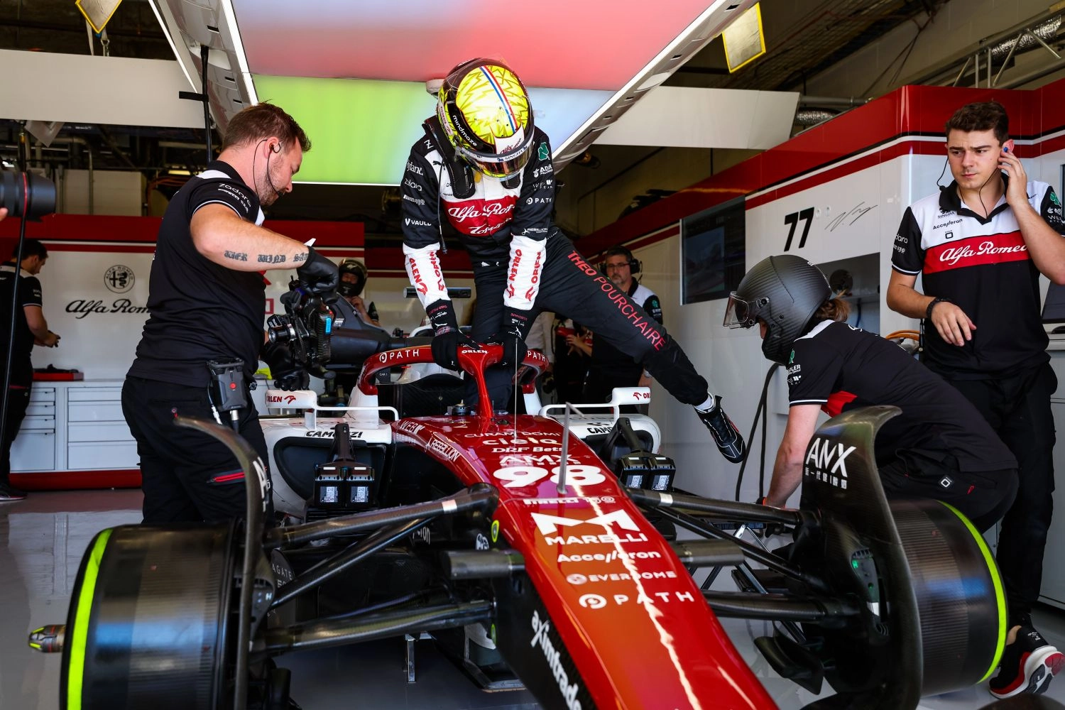 Théo Pourchaire, reserve driver for Alfa Romeo in 2023, reacts to his first laps in F1