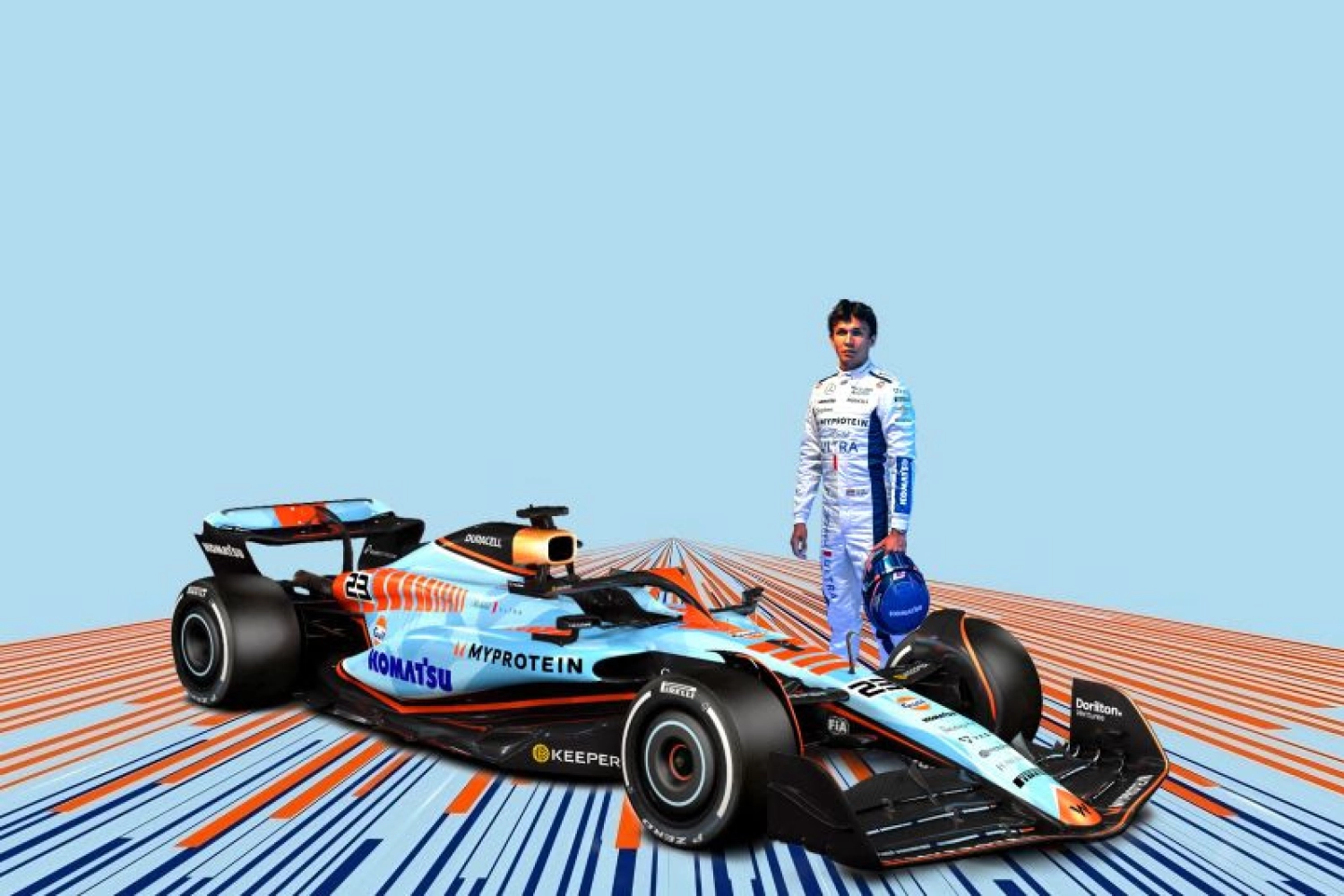 A special Gulf livery on a roadshow for Williams at the Gulf Speed Festival