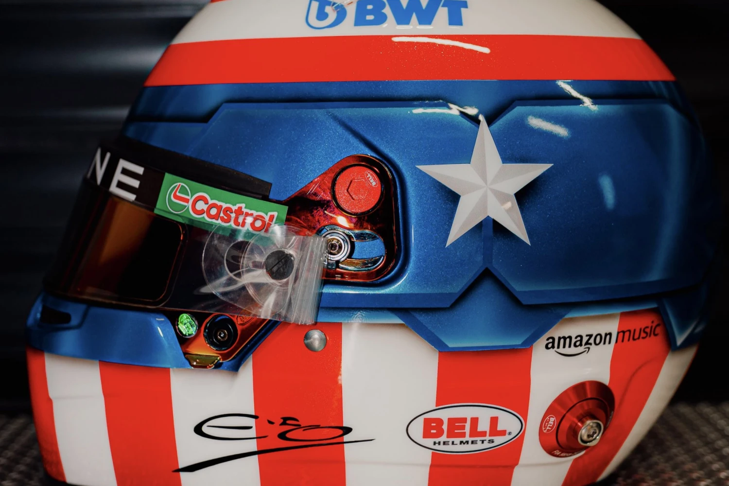 Esteban Ocon in Captain America mode for the Las Vegas Grand Prix